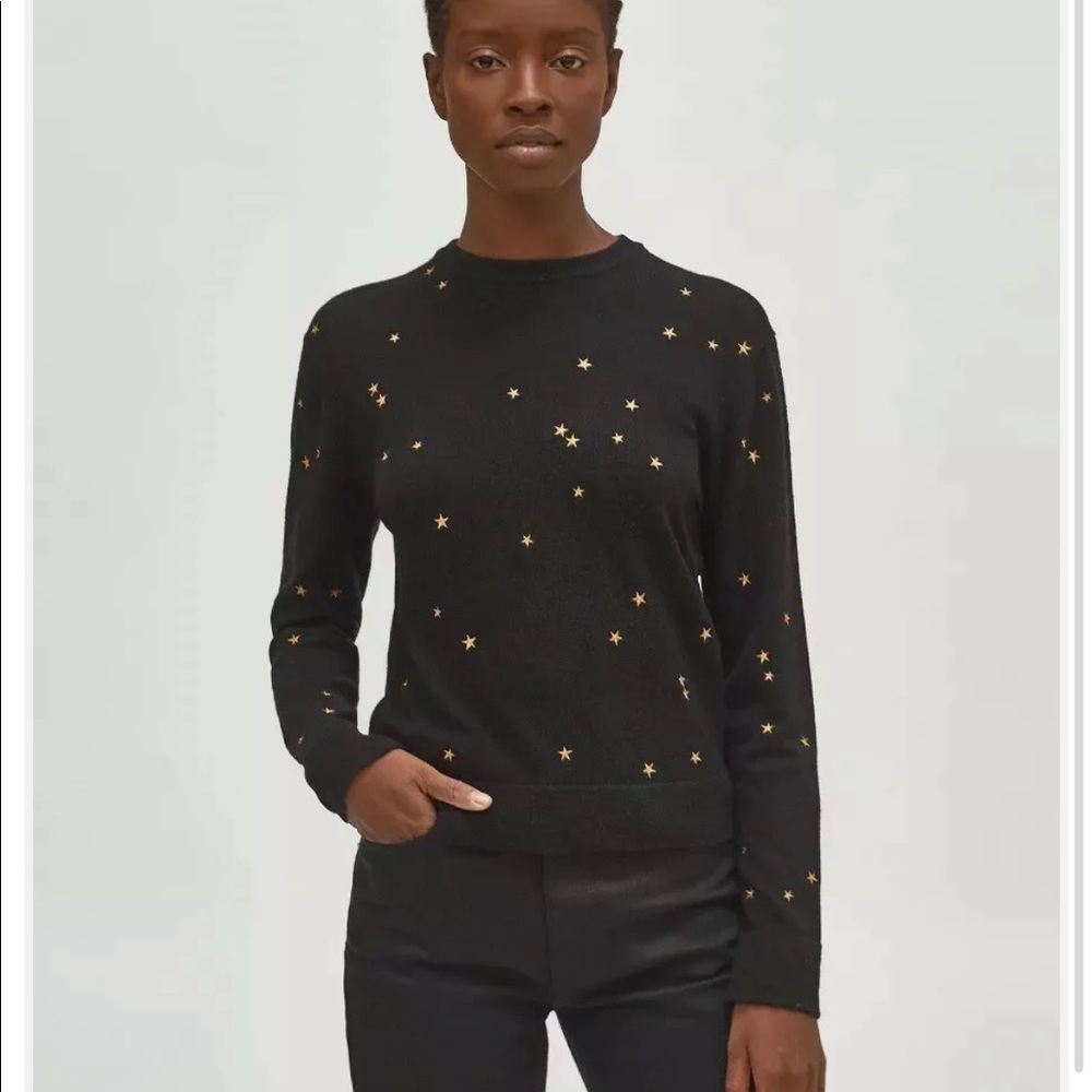 Equipment Femme Black Gold Star Print Nartelle Knit Sweater Top Size S
